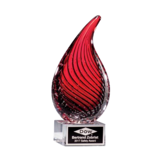 Red Teardrop Art Glass on Clear Glass Base