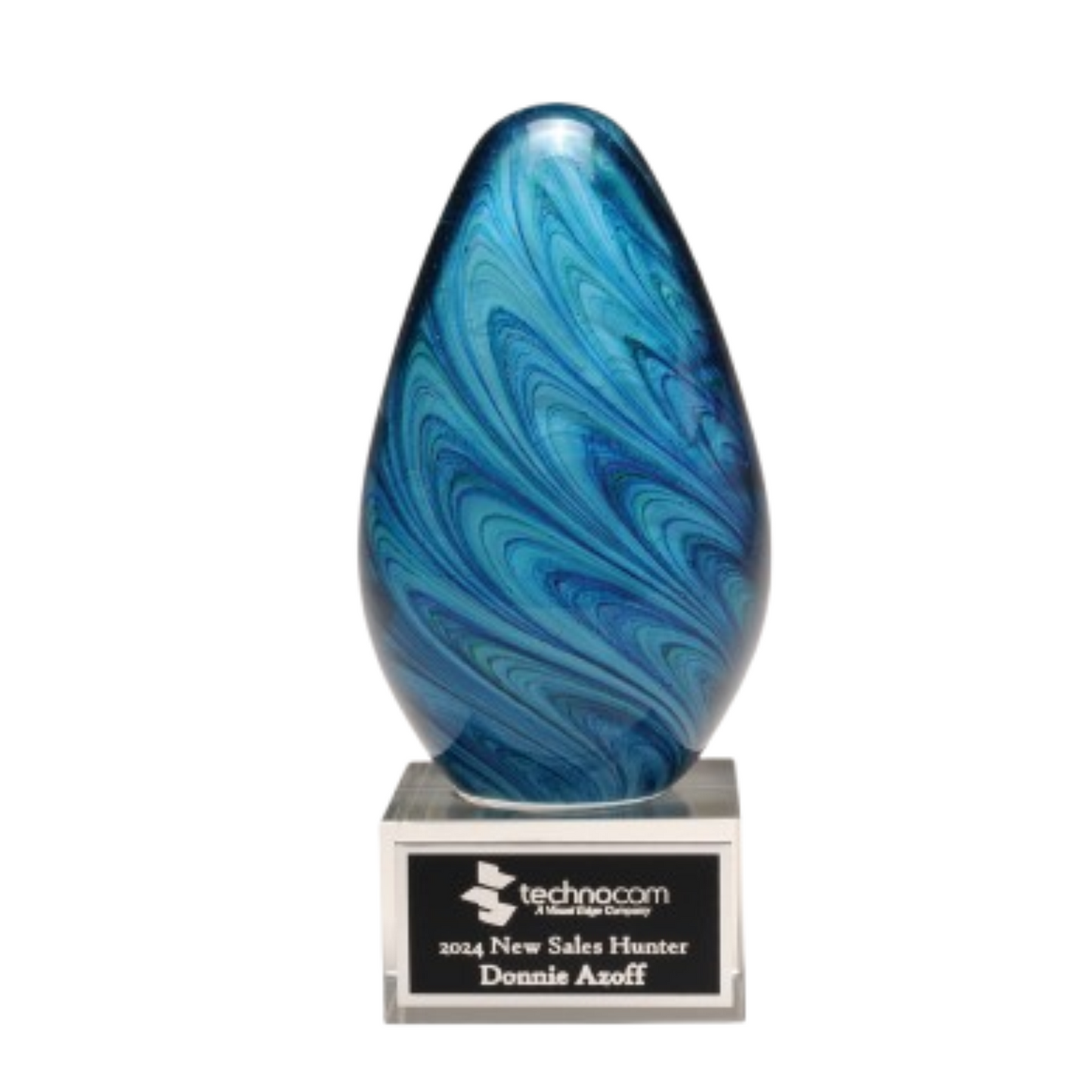 Blue and Green Egg Shaped Art Glass on Clear Glass Base