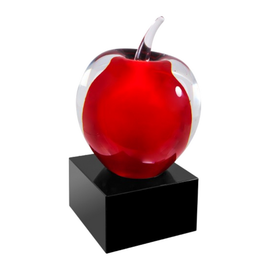 Red and Clear Glass Apple with Black Base