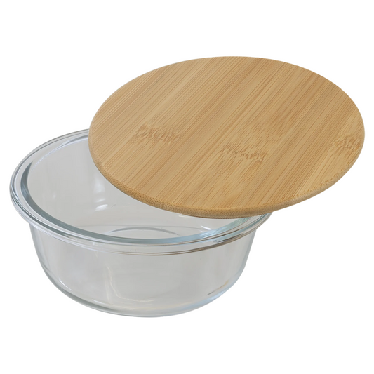 Round Glass Container with Bamboo Lid